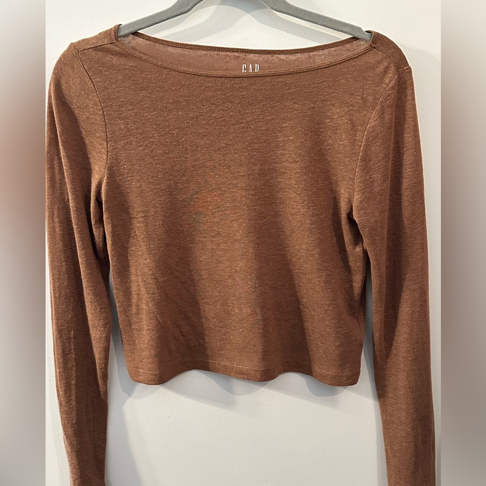 Gap Linen-blend Cropped Boatneck Tee in XS